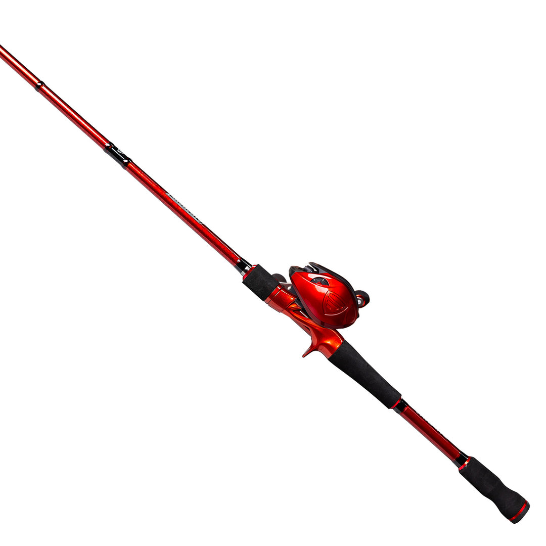 baitcaster reel and rod red Lew's Mach Smash SLP Baitcast The cork grip is comfortable for extended fishing trips Absolute Casting Combo 7'6" Heavy